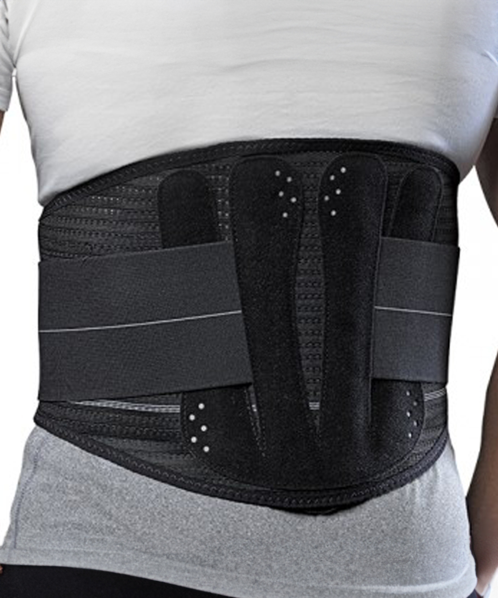 Lombogib Work H21, corsetto lombosacrale con steccaggio brevettato, doppia chiusura obliqua e tessuto traforato per un comfort e una stabilità ottimali.