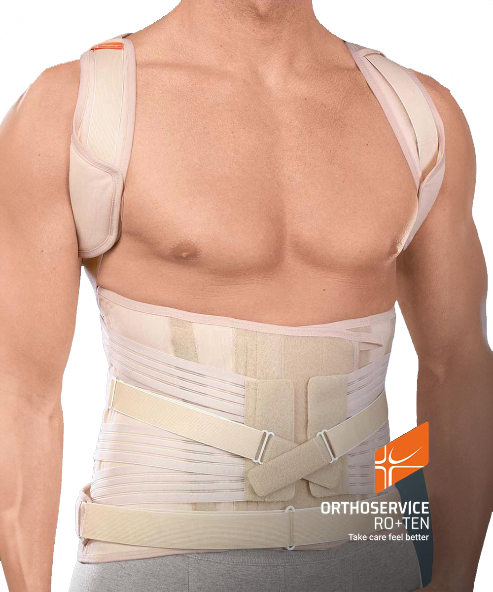 Taylor II, tutore dorso-lombare con busto SAT. Realizzato in tessuto traspirante e dotato di telaio in lega di alluminio estraibile per un supporto ottimale della colonna vertebrale.