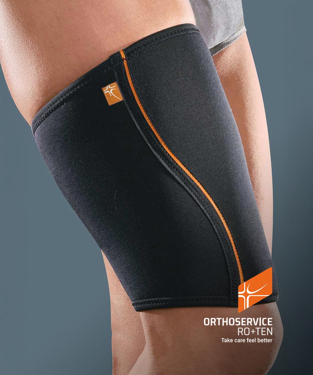 supporto MioFIT 33 indossato, evidenzia la perfetta aderenza alla muscolatura della coscia.