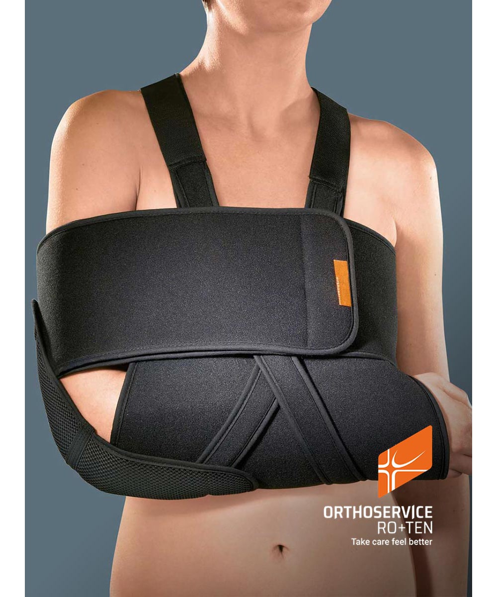 Ortesi Shouldfix II per immobilizzazione spalla e braccio, supporto medico professionale per fratture omerali e lussazioni con tessuto imbottito regolabile.