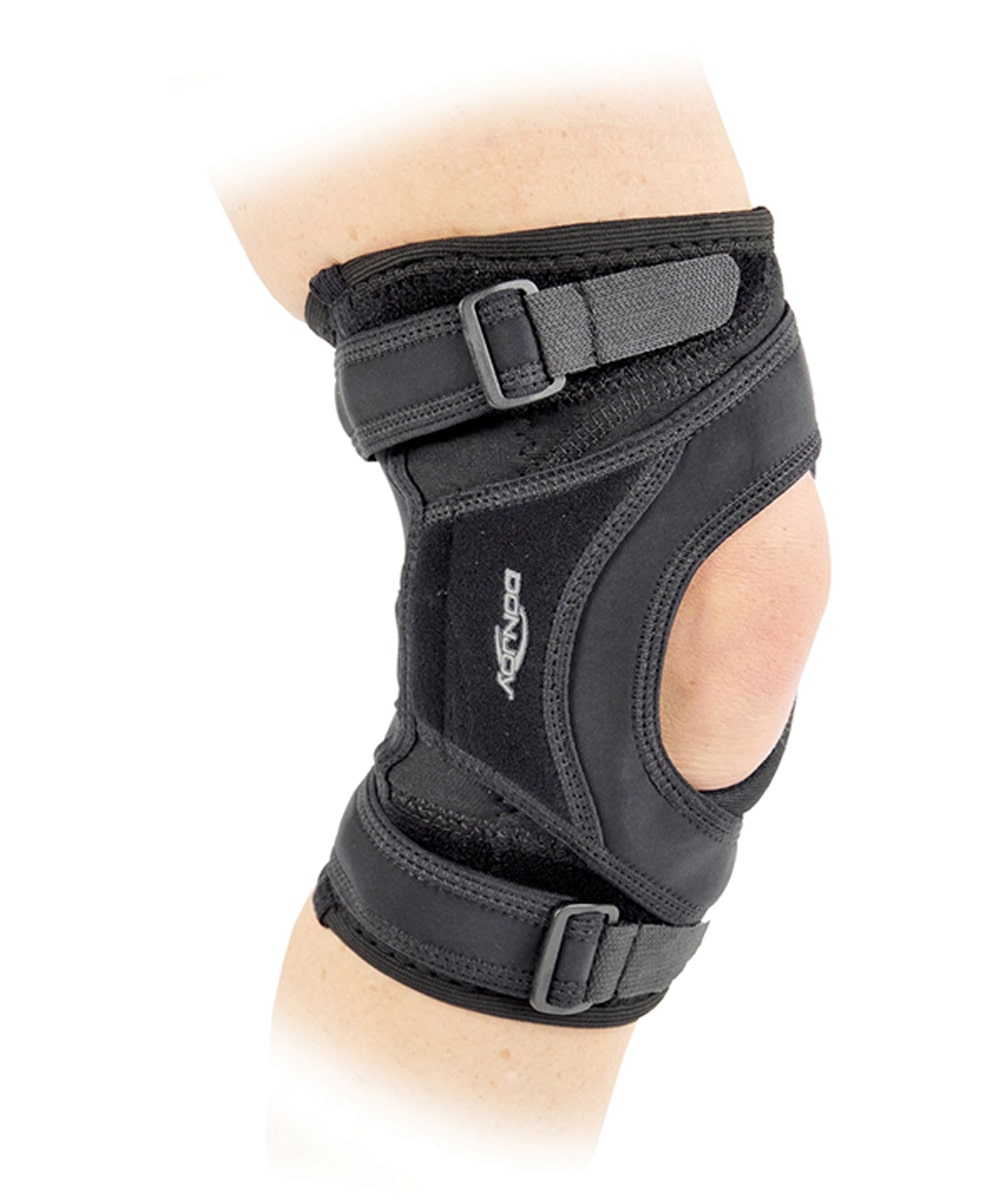 Tutore ortopedico DonJoy Tru-Pull® Lite per stabilizzazione della rotula e supporto al ginocchio con struttura leggera e confortevole.