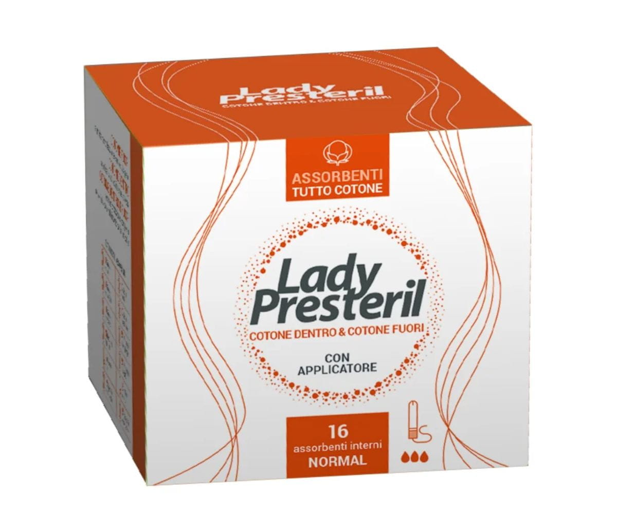 Confezione assorbenti interni Presteril Lady Normal in cotone 100% da 16 pezzi vista frontale