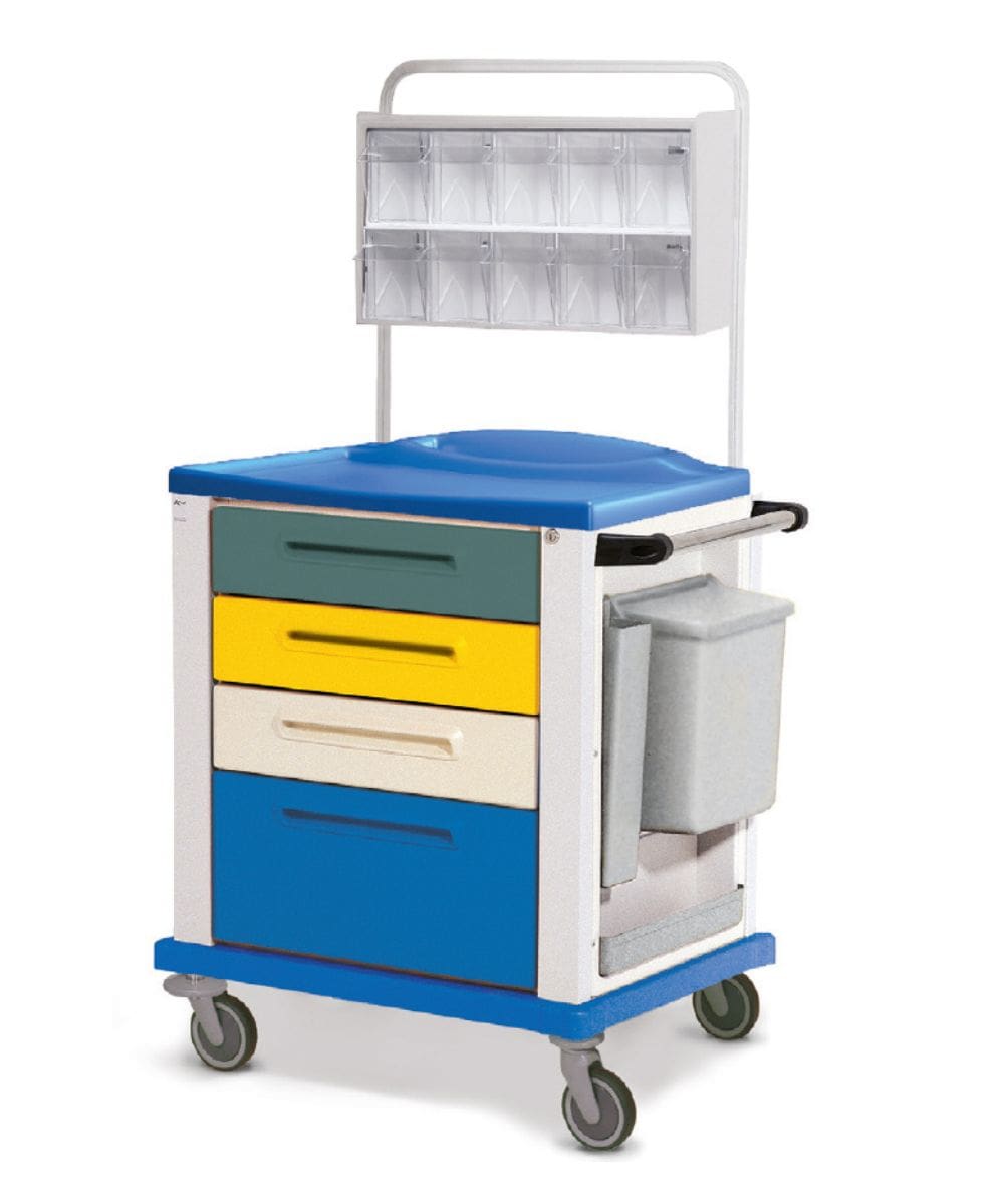 Carrello ospedaliero multifunzionale con sopralzo e 4 cassetti