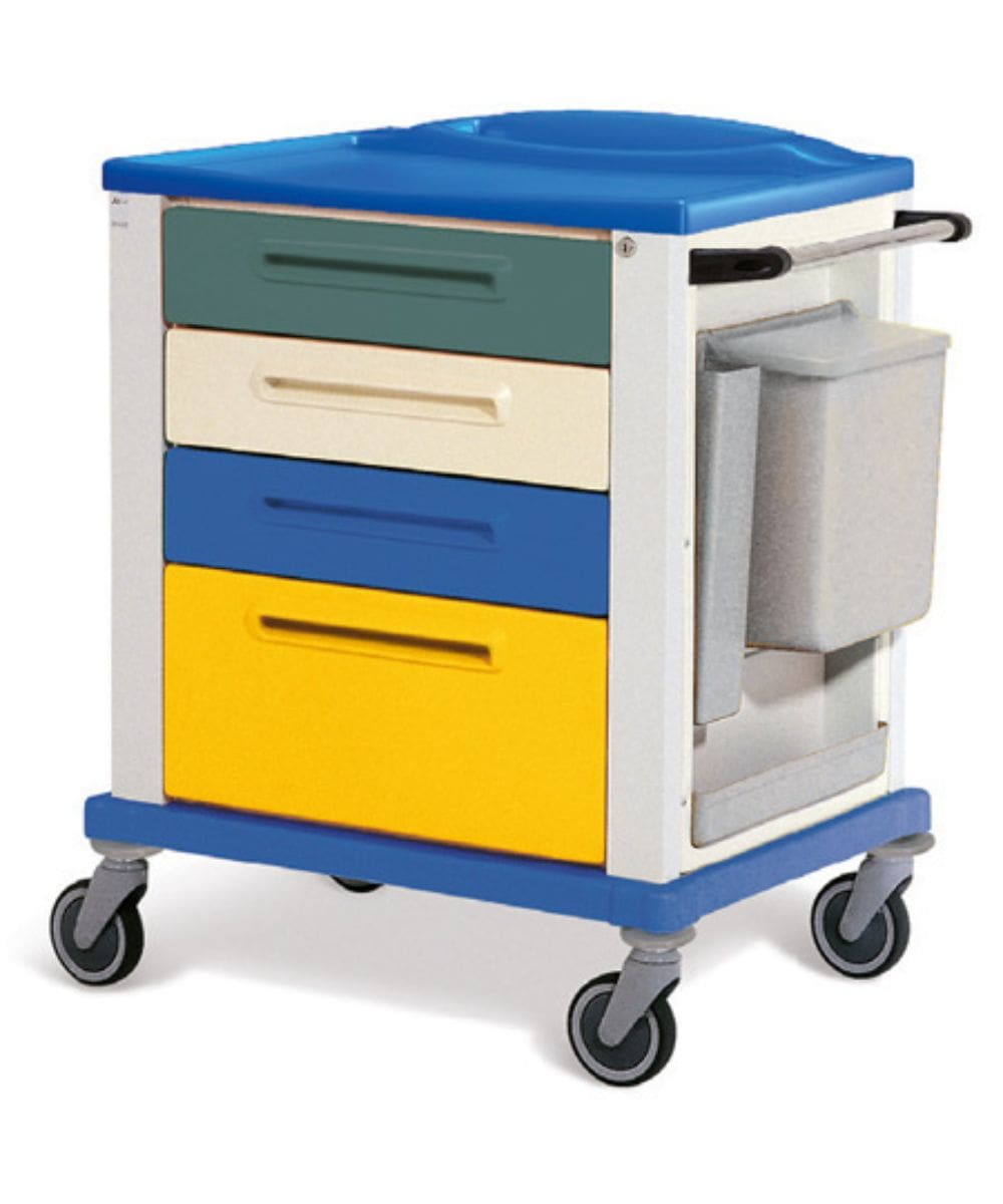 Carrello multifunzione blu con 3 cassetti e 1 cassettone in tecnopolimero