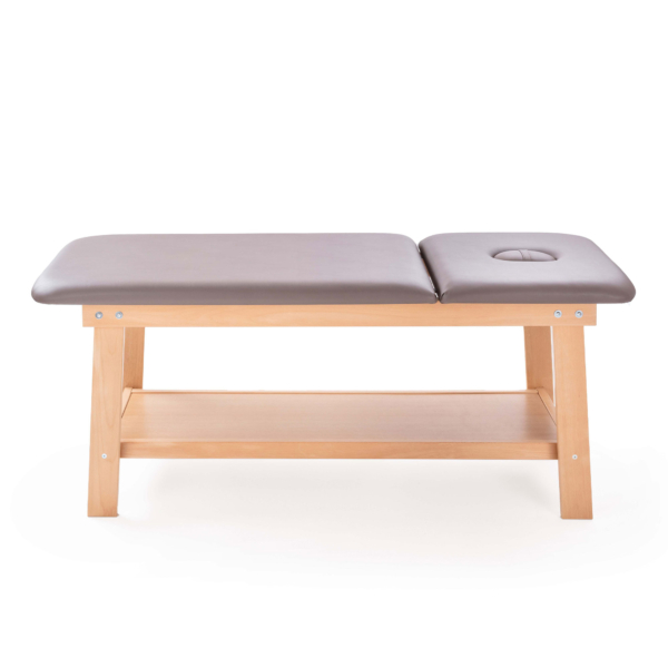 Lettino legno ciliegio x massaggi/fisioterapia c/ripiano e foro beige 
