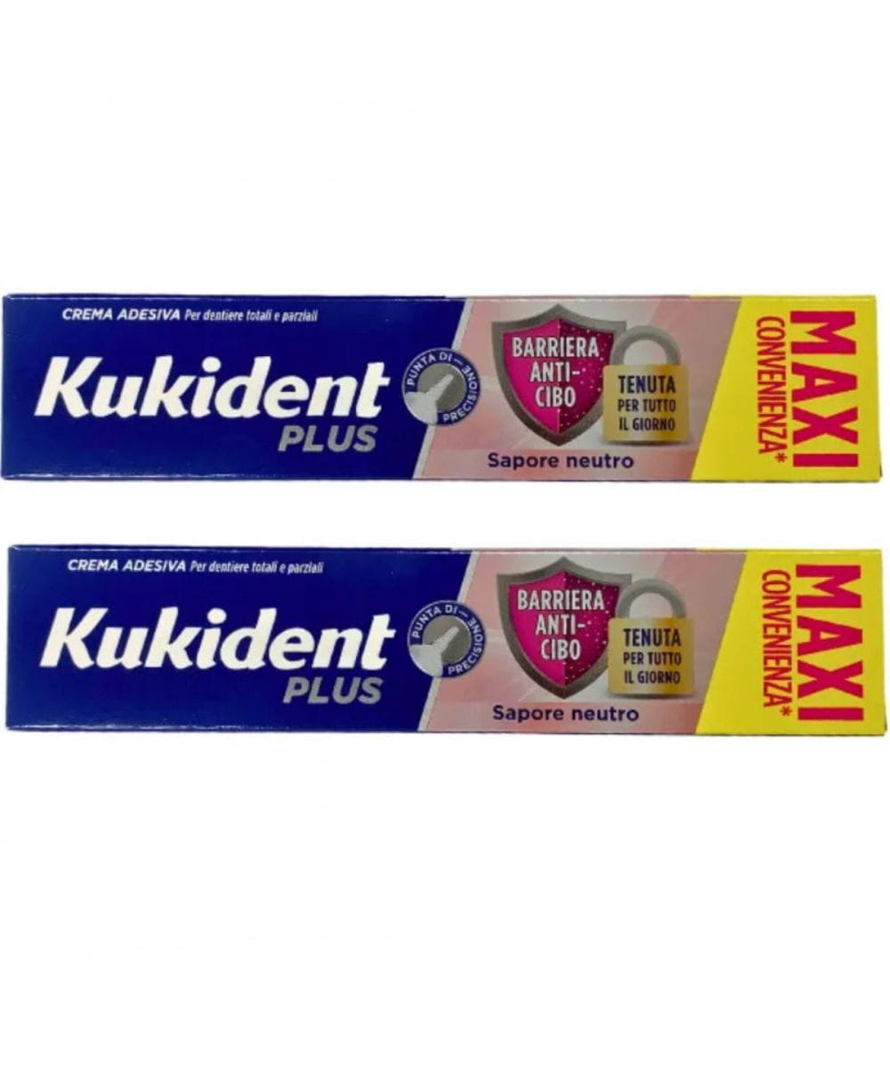 Kukident crema adesiva per dentiera neutra barriera anti-cibo 2x57g