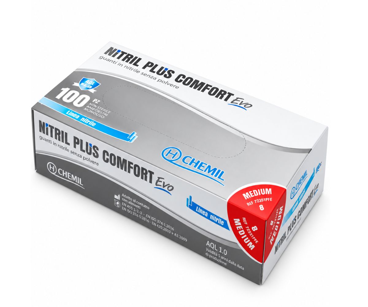 Guanti in nitrile Comfort Evo senza polvere taglia M – 200 pz