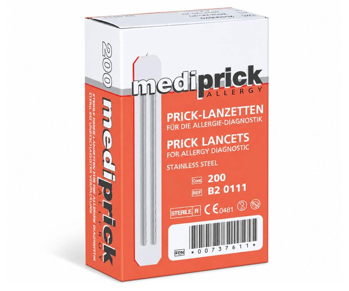 Lancette prick test sterili in acciaio inox, confezione da 200 pezzi
