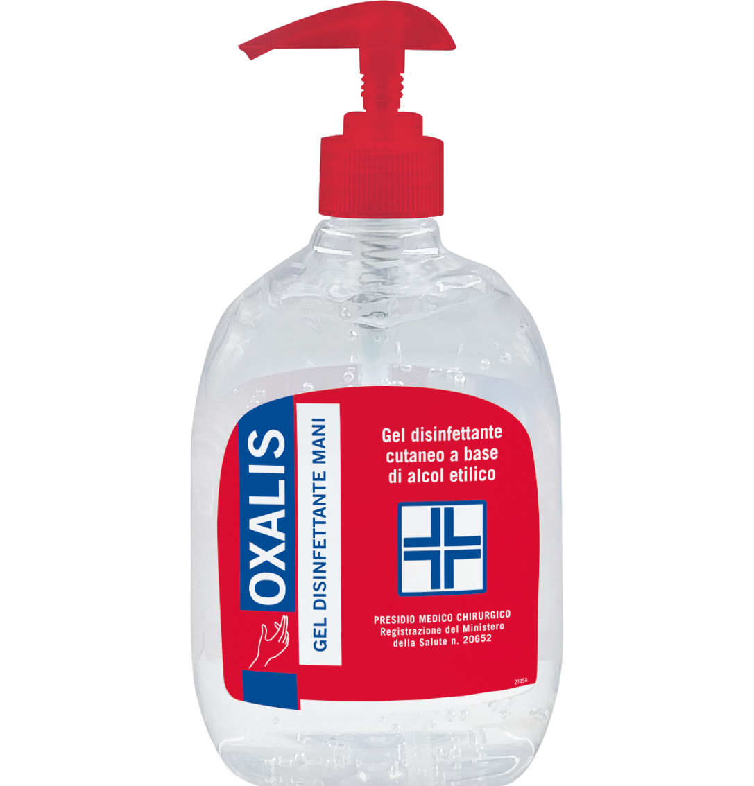 Gel disinfettante mani oxalis base di alcool flacone 500ml con disp pmc 