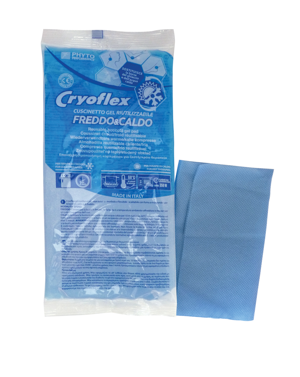 Cuscinetto Cryoflex Caldo/Freddo riutilizzabile con fodera TNT, misura 27x12 cm, perfetto per terapie termiche e recupero muscolare.