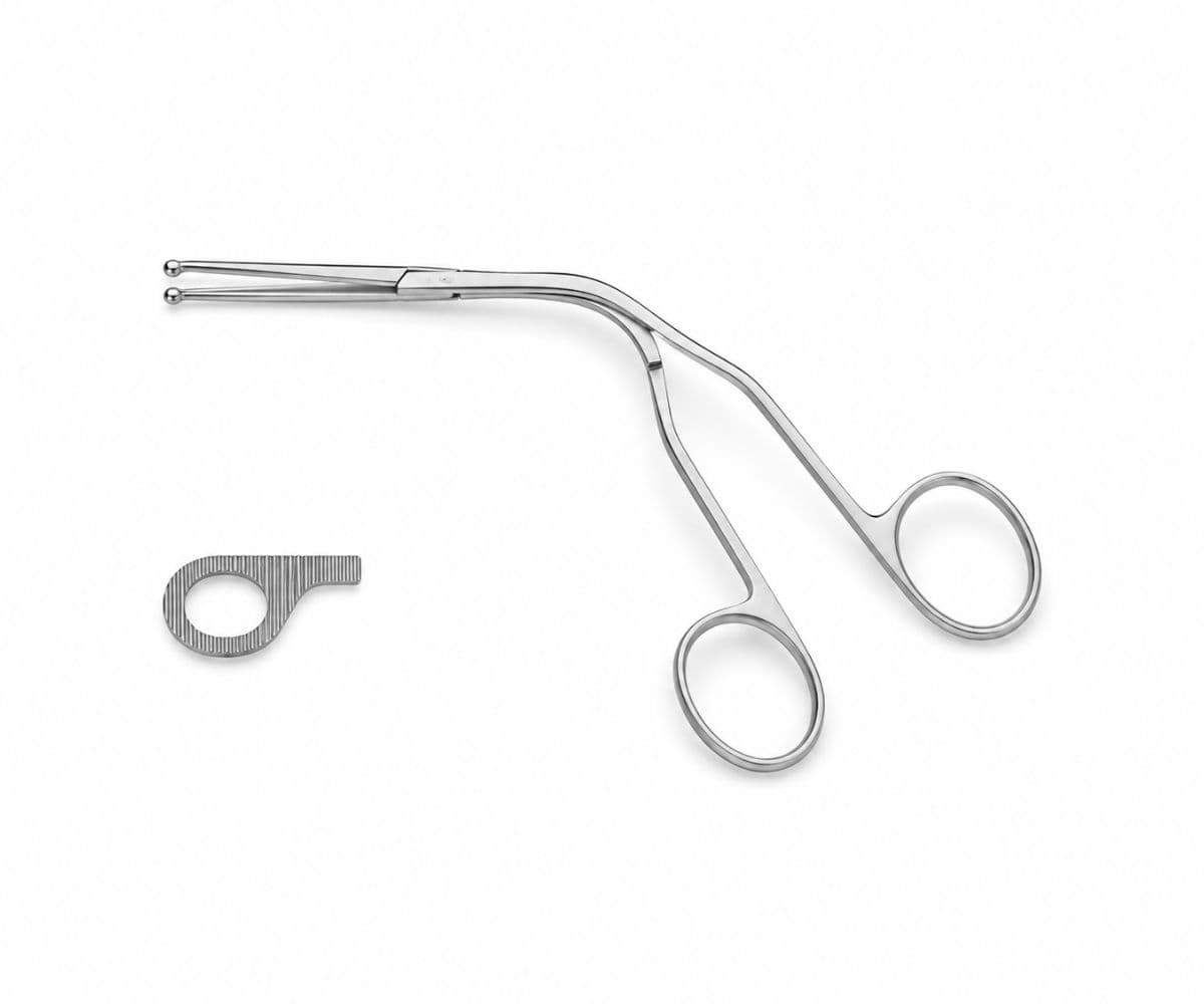 Pinza di Magill 25 cm in acciaio inox con punte curve, vista frontale