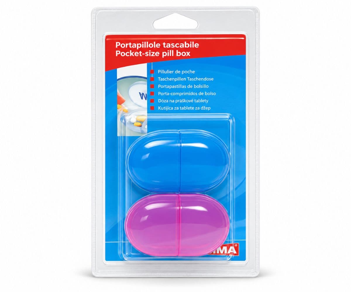 Portapillole tascabile 2 scomparti fino a 50 pillole – blister 2 pz