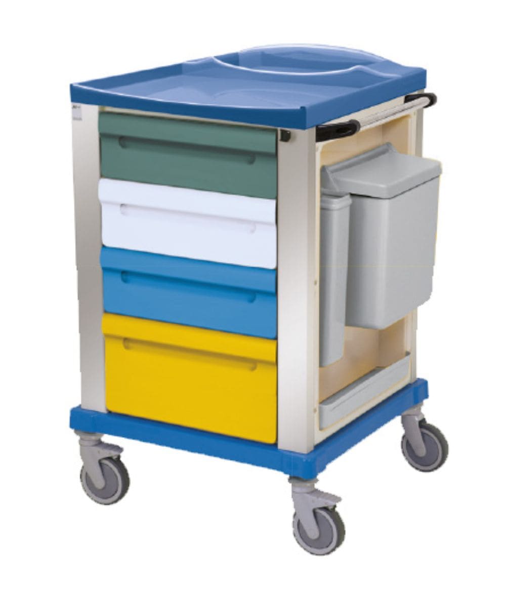 Carrello multifunzione small con 4 cassetti e sopralzo in plastica e acciaio