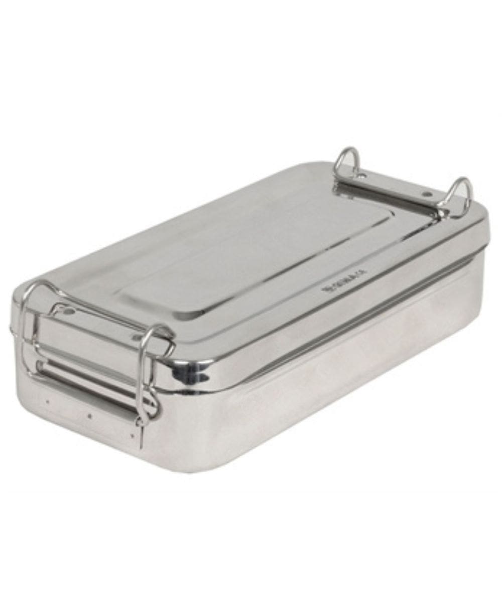 Scatola in acciaio inox con manici 20x10x4,5 cm autoclavabile per strumenti medici