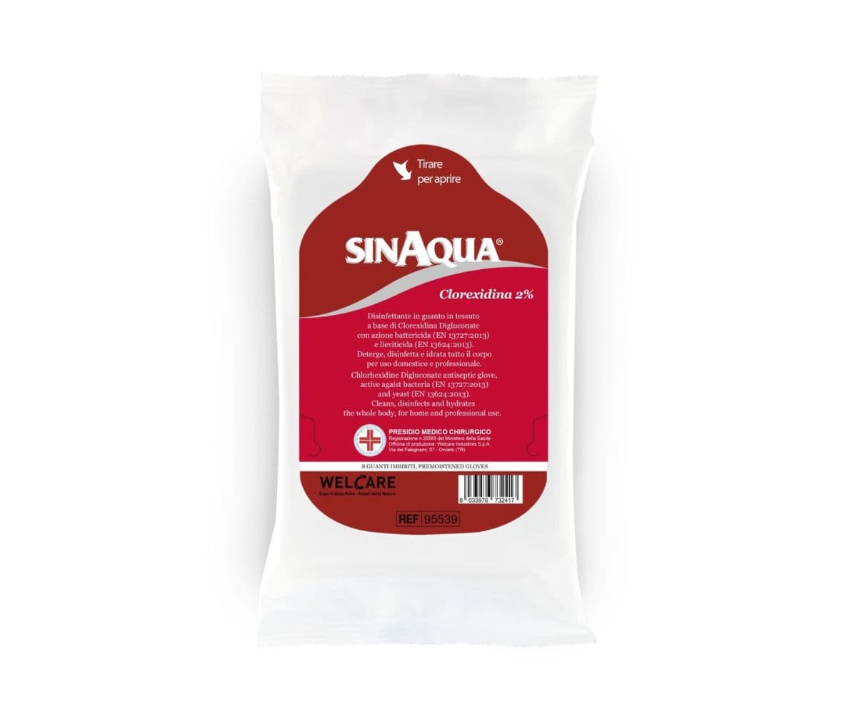 Guanto detergente Sinaqua Clorexidina 2% – 8 guanti monouso PMC