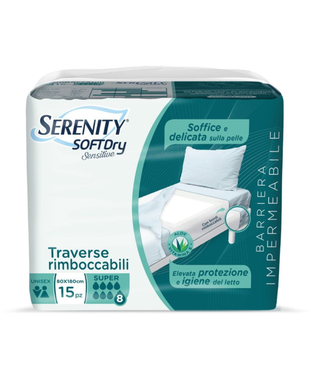traversa monouso salva-letto Serenity Sensitive 80x180 cm con aloe confezione 15 pezzi