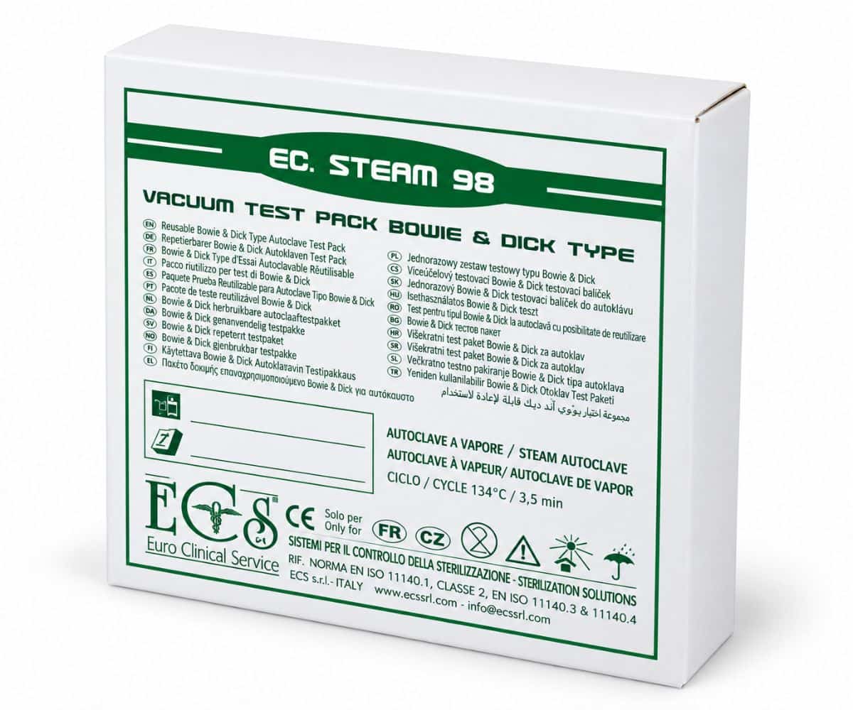 Pacco pronto test Bowie Dick monouso per autoclave a vapore 134°C