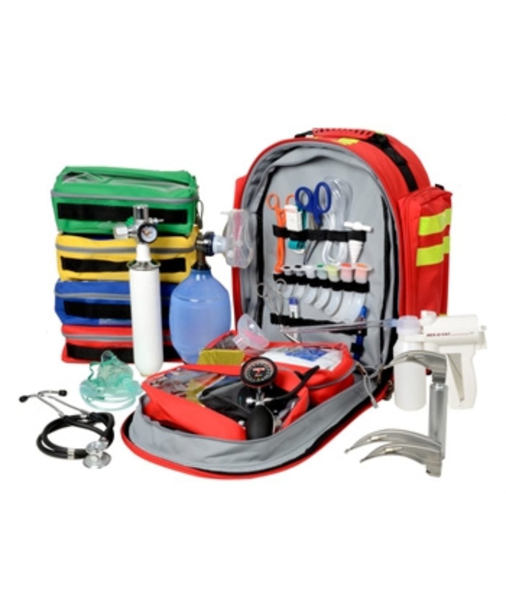 Zaino emergenza GIMA 9 rosso completo con kit pronto soccorso